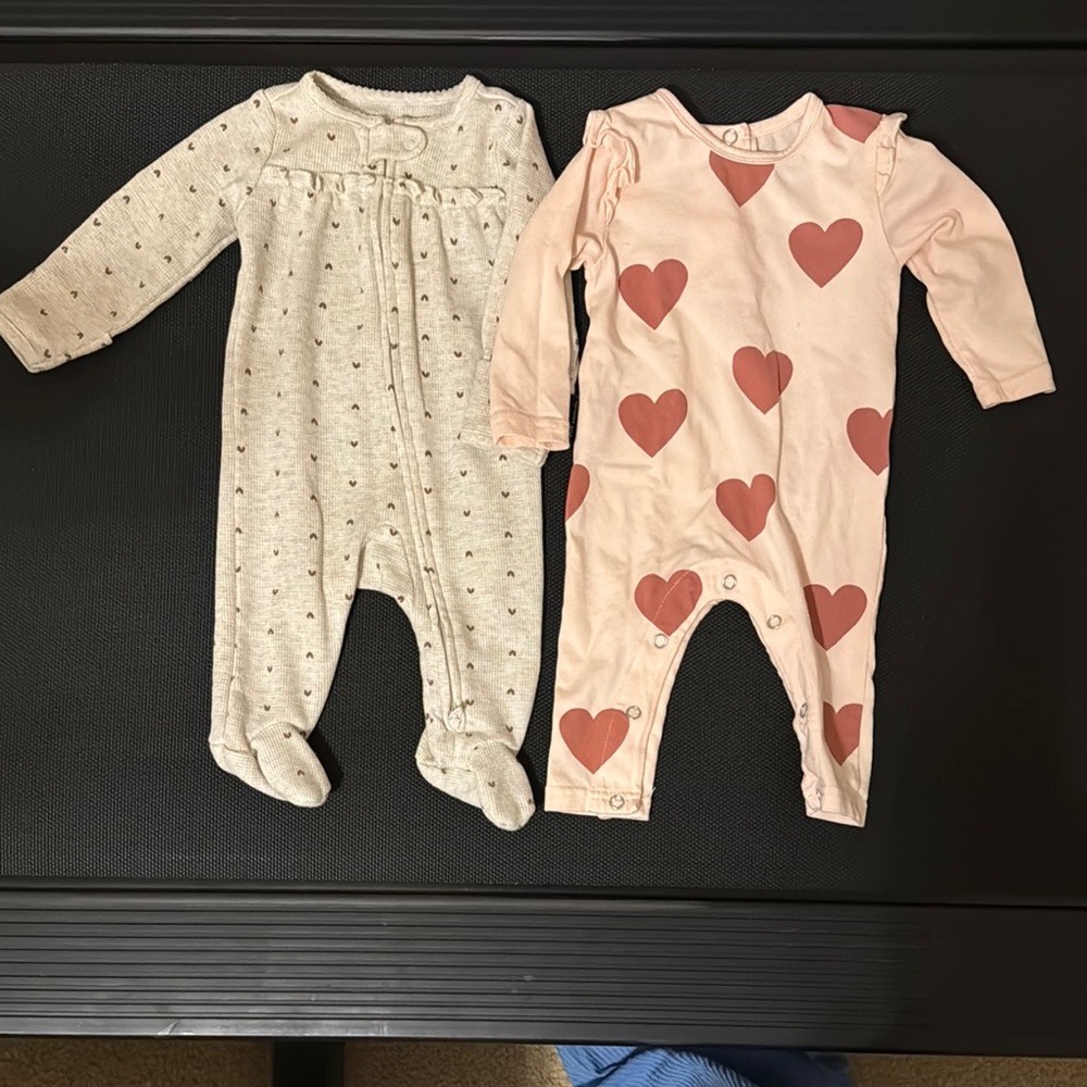 Carter's Pink and Red Heart Footies Soft and Cozy